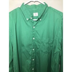 J Crew Shirt Mens 2 Ply 100% Cotton Large  Green Solid Button Down Long Sleeve